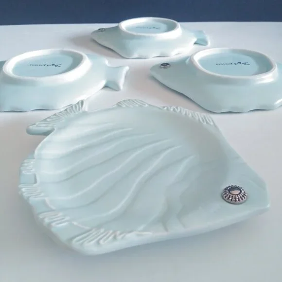 Mud Pie Fish Plates 5.5 inch Set of 4 Charcuterie Tapas Lot - Picture 7 of 10